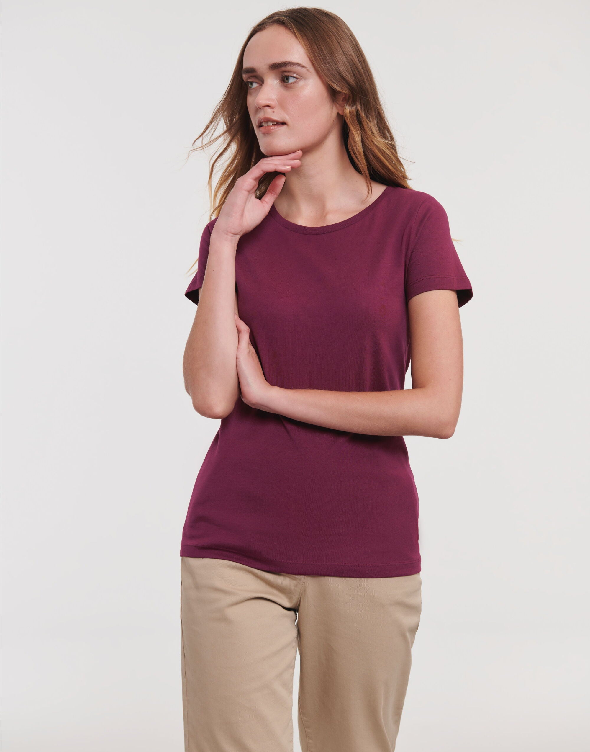 Russell Short Sleeve Collection Russell Short Sleeve Ladies Pure Organic T R108F - Burgundy - Customisable T-Shirt