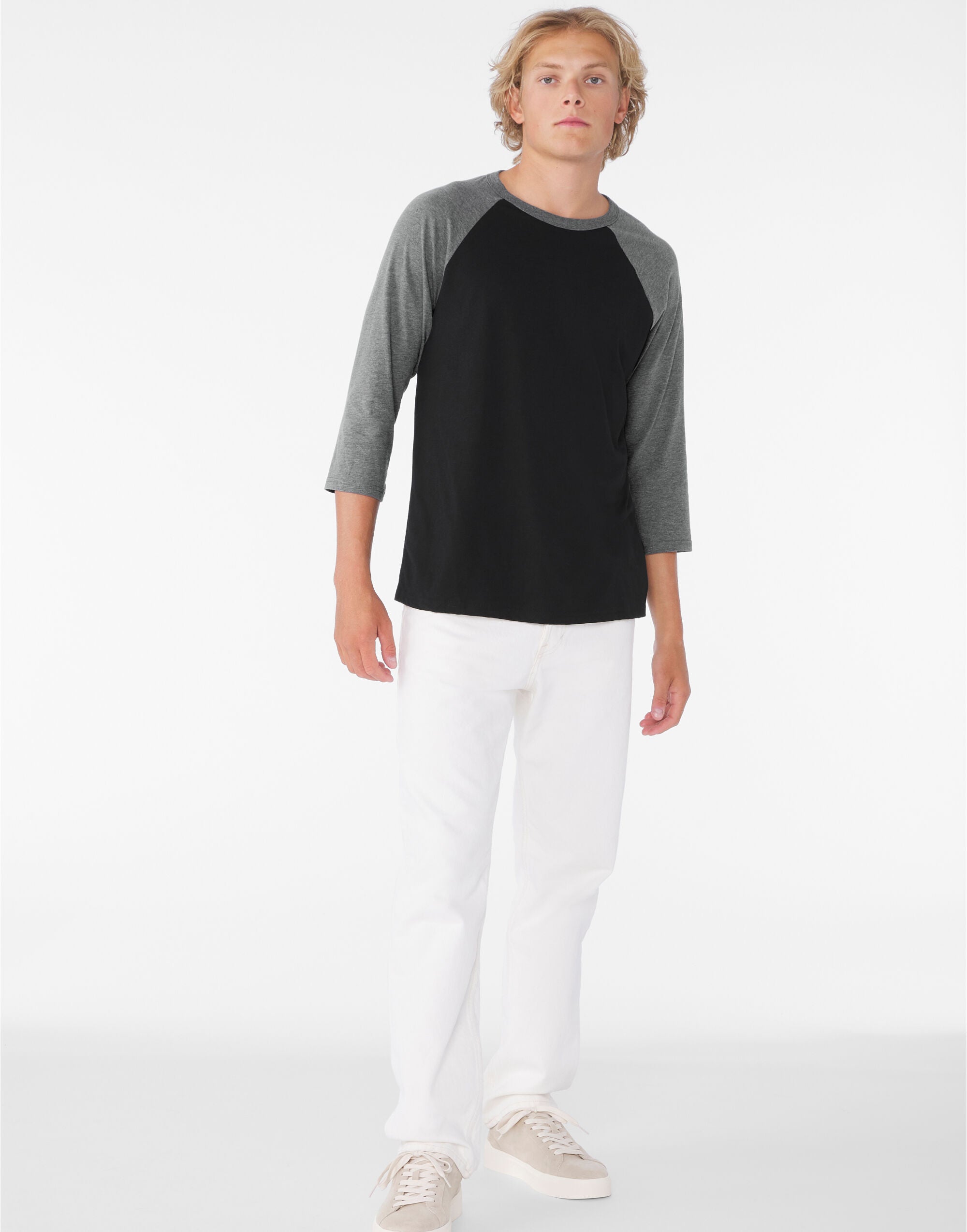 Bella Canvas Unisex 3/4 Sleeve Baseball Tee CA3200 - White Black S - Customisable