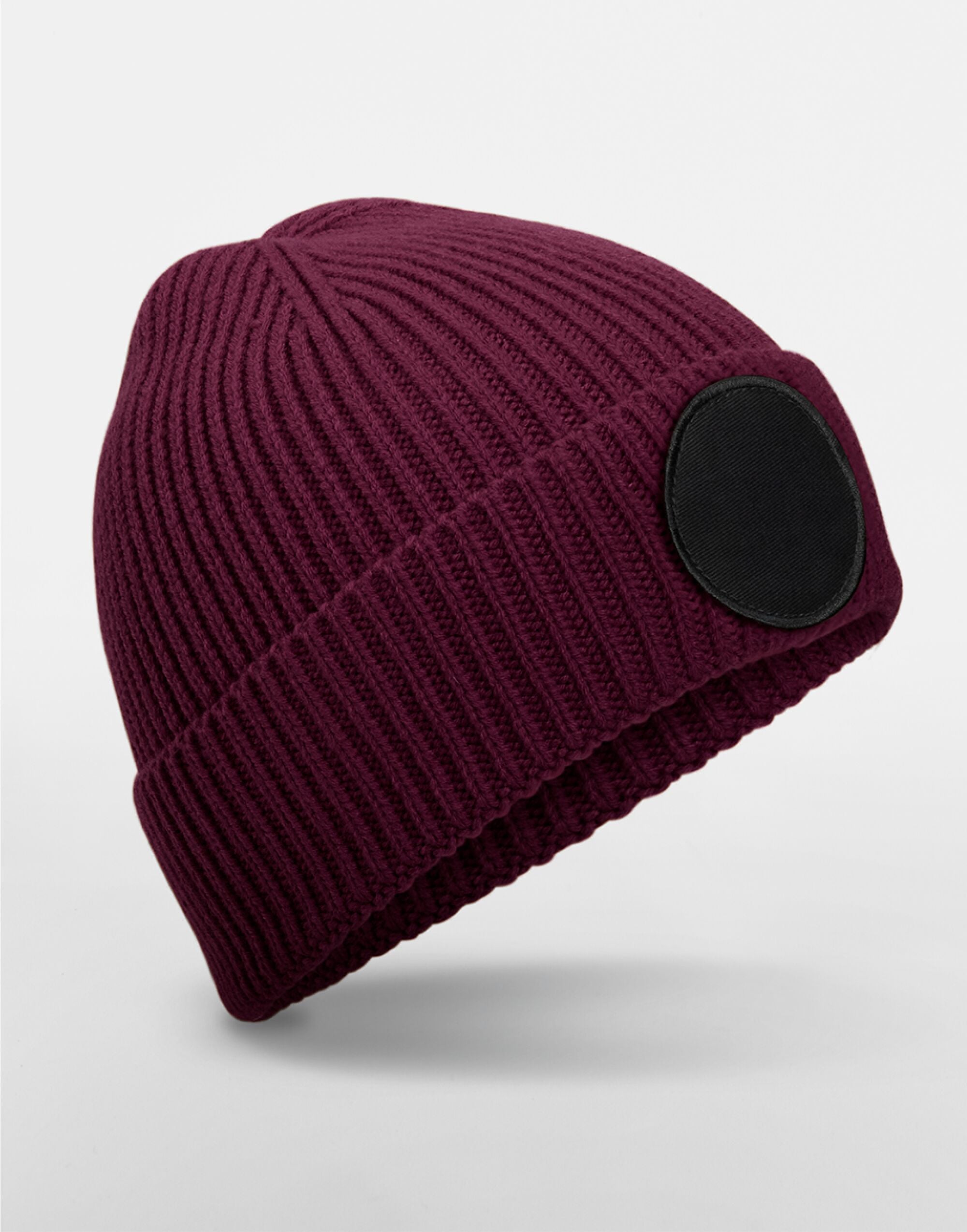 Beechfield Circular Fashion Patch Beanie B332R - Burgundy Black O S - Customisable Beanies