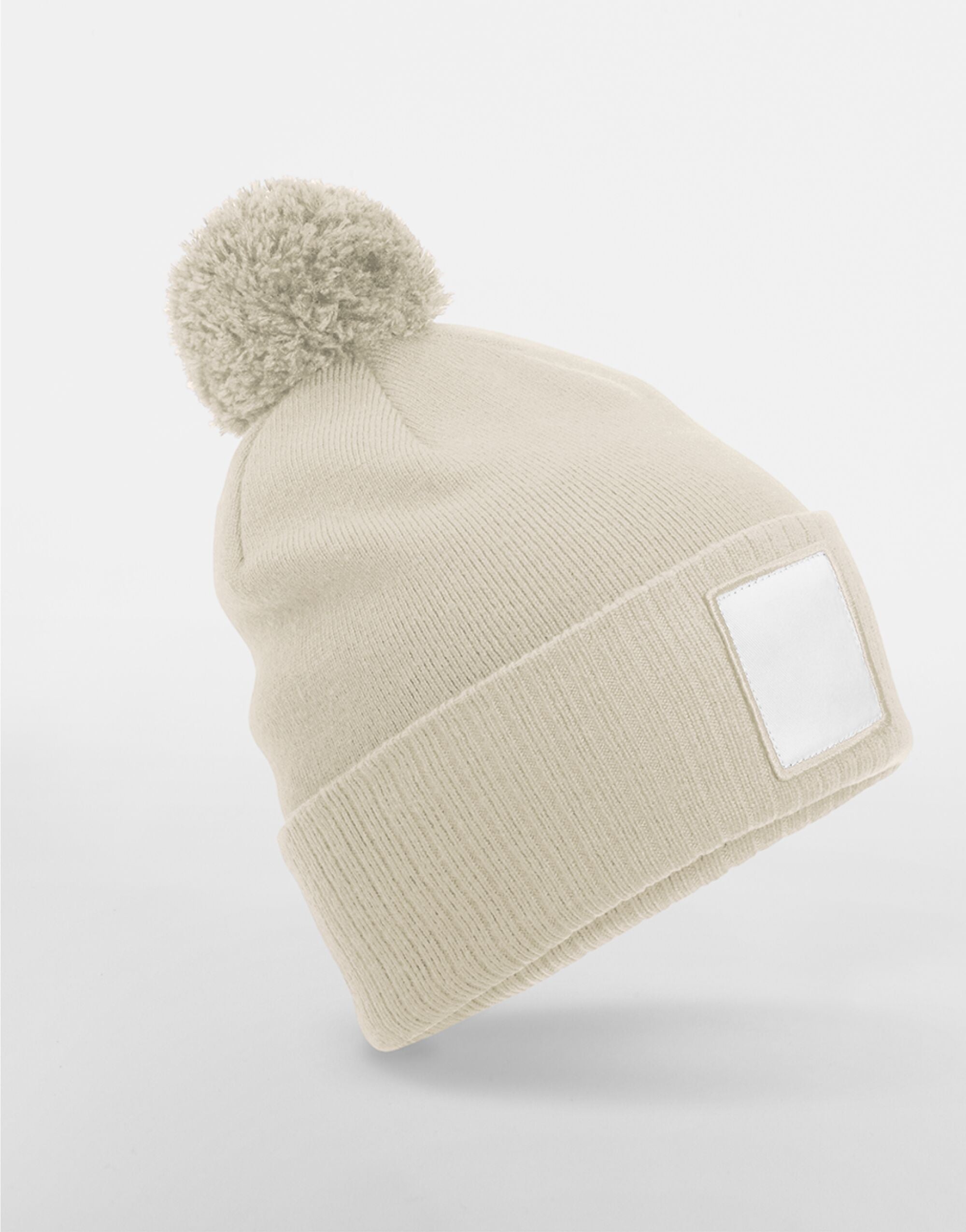 Beechfield Appliqué Patch Pom Beanie B338R - Oatmeal White O S - Customisable Beanies