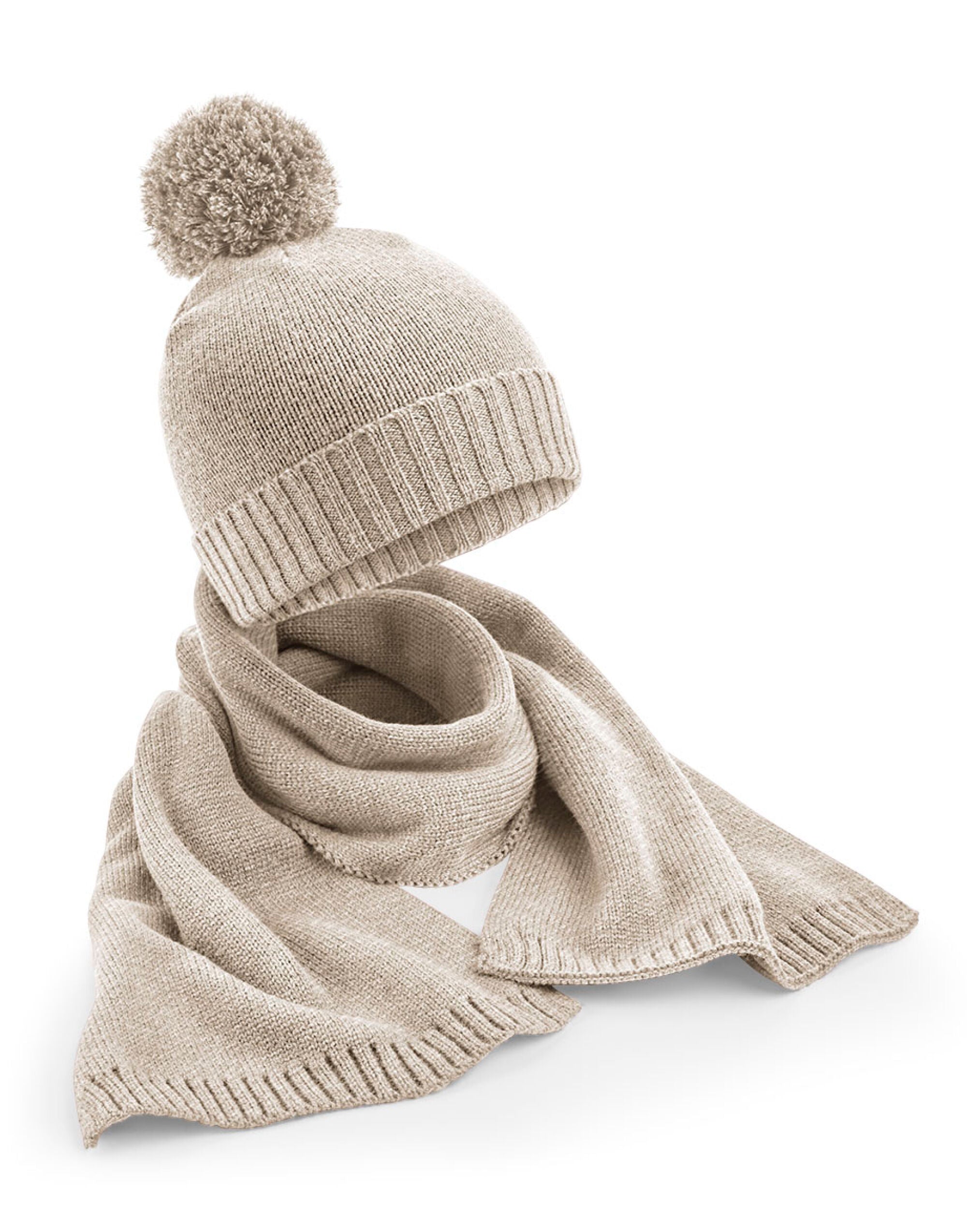 Beechfield Knitted Scarf&Beanie Gift Set B401 - - Customisable Scarf