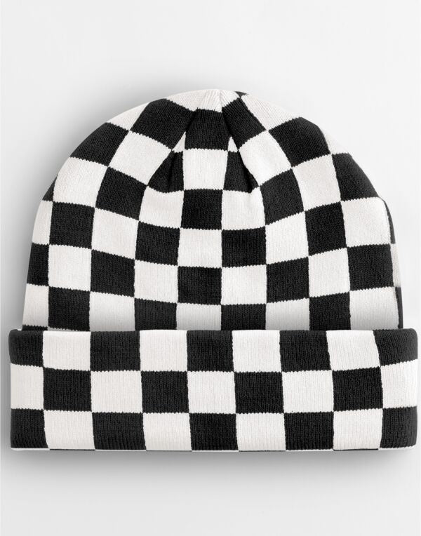 Checkerboard Beanie - B531 - Black Soft White O S - Customisable CAPS & HATS