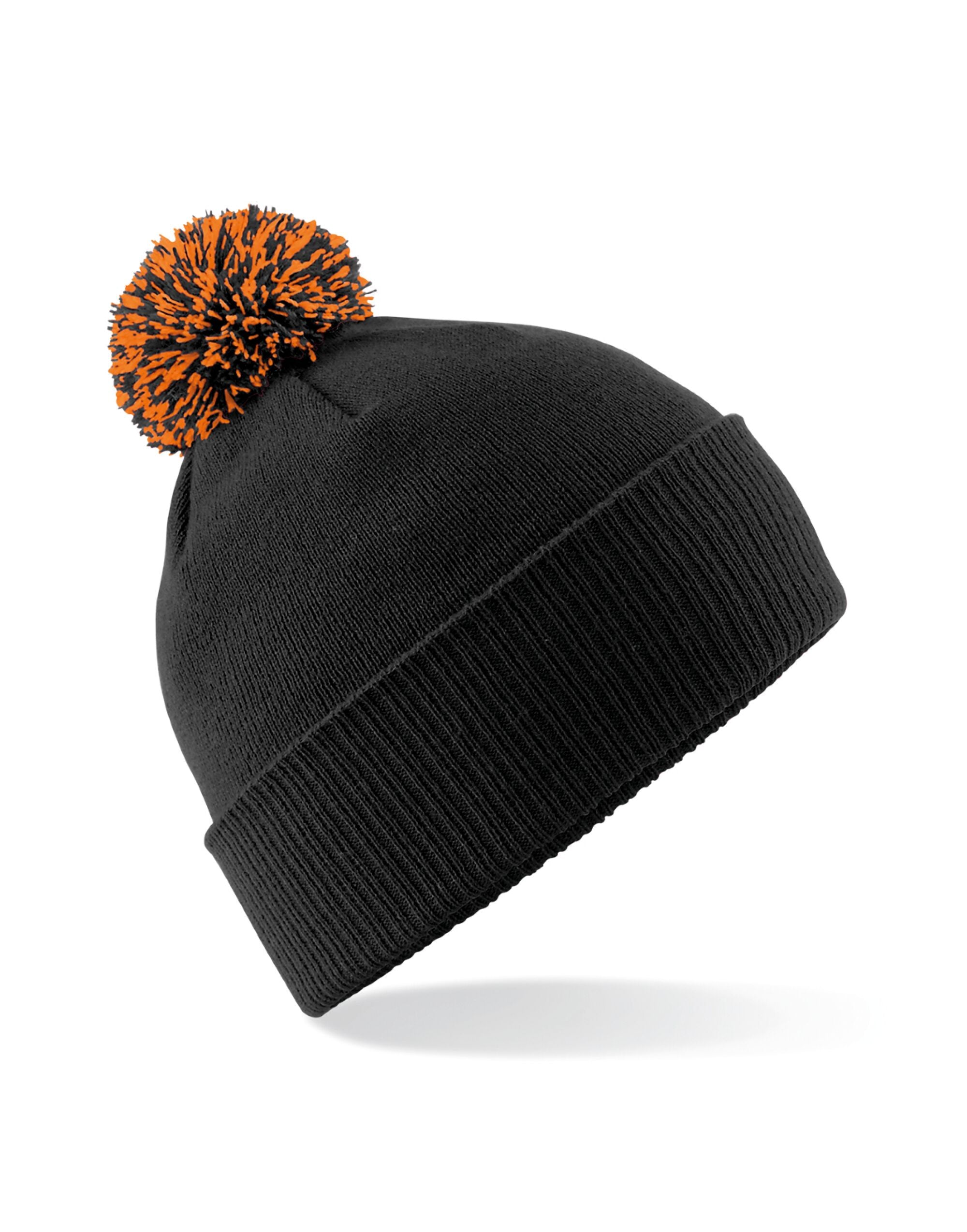 24 x Premium Ribbed Cuff Beanies + Free Stitched Logo - B450 - Black Orange O S - Customisable Bundle
