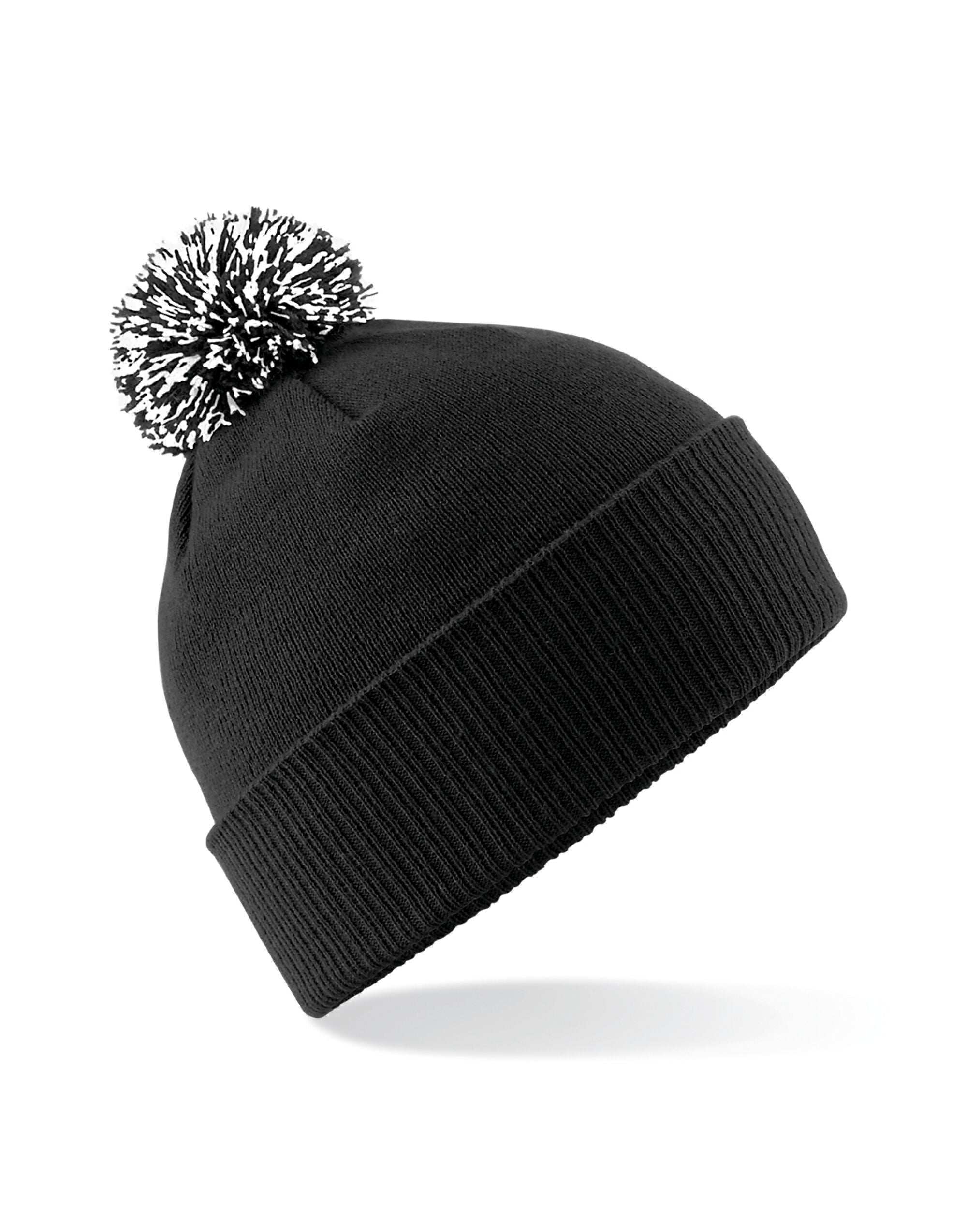 24 x Premium Ribbed Cuff Beanies + Free Stitched Logo - B450 - Black White O S - Customisable Bundle