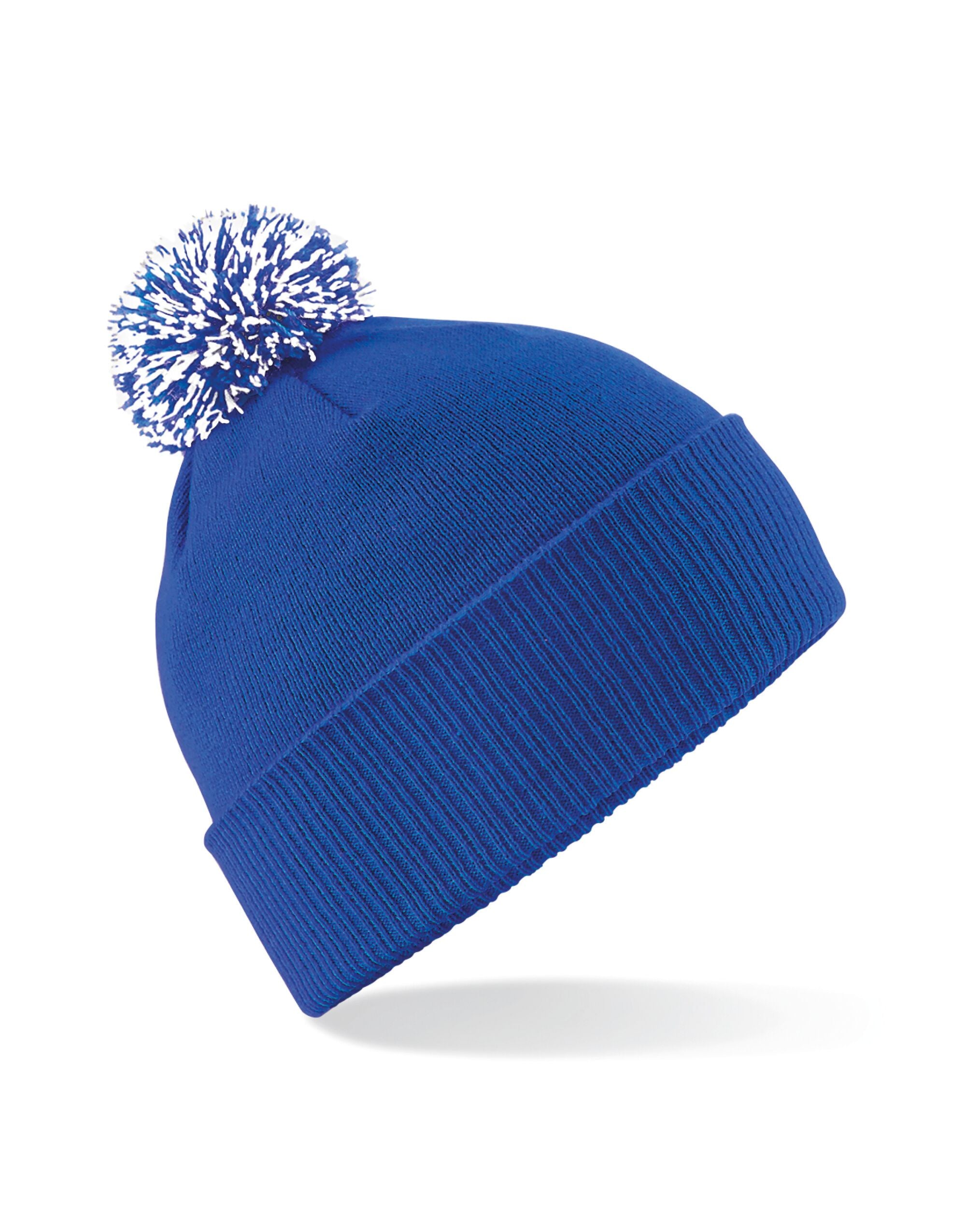 24 x Premium Ribbed Cuff Beanies + Free Stitched Logo - B450 - Bright Royal White O S - Customisable Bundle