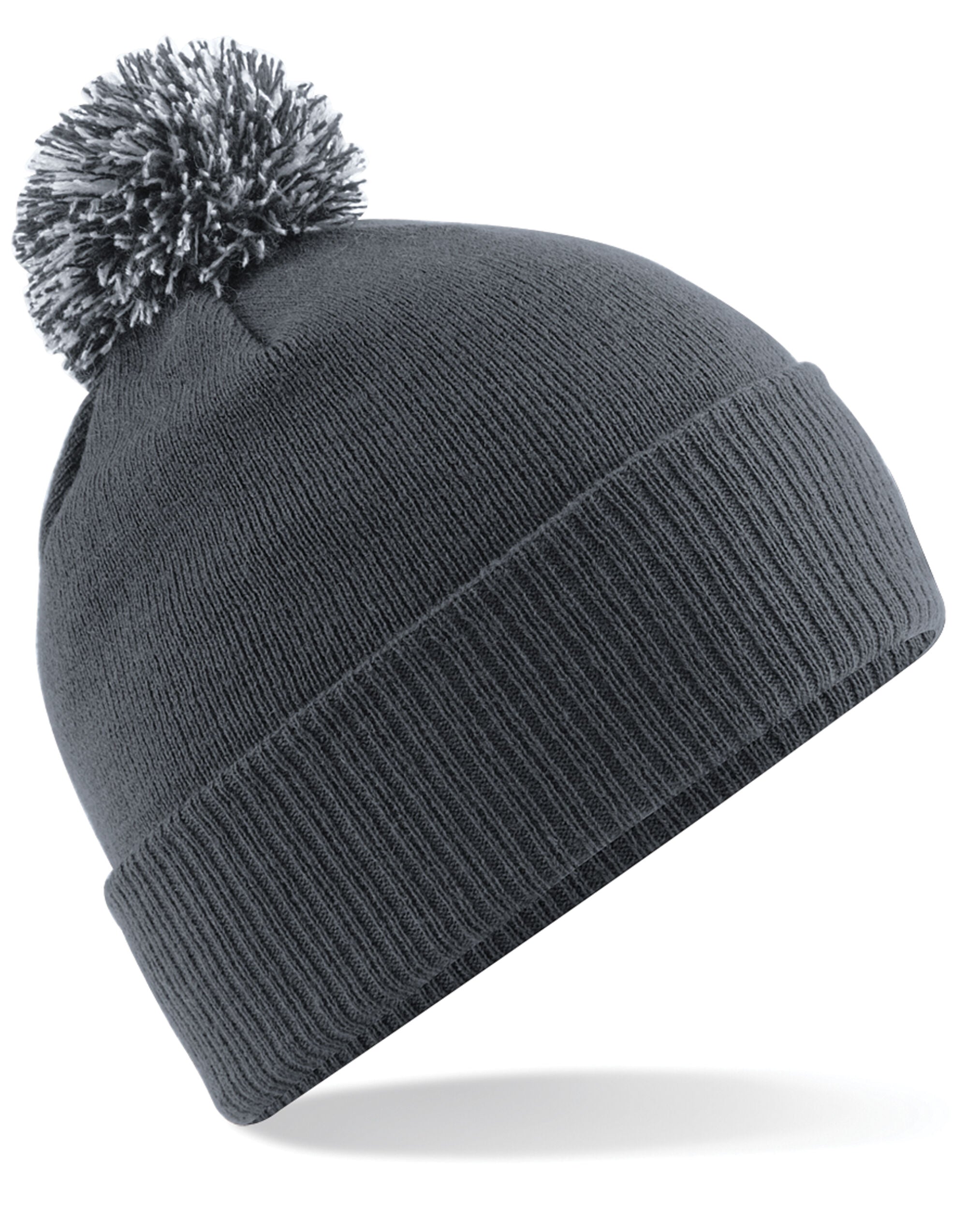 24 x Premium Ribbed Cuff Beanies + Free Stitched Logo - B450 - Graphite Grey Light Grey O S - Customisable Bundle