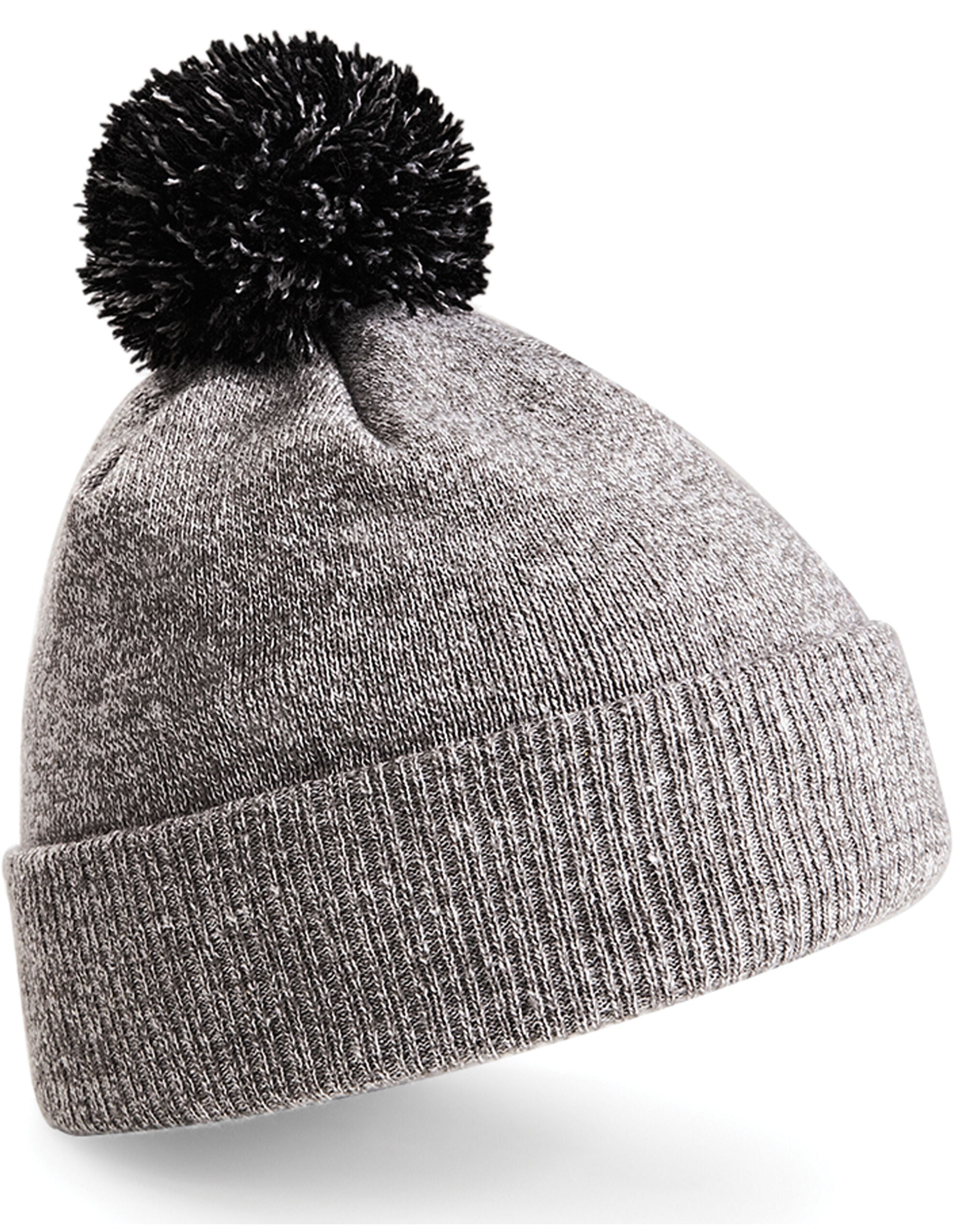 24 x Premium Ribbed Cuff Beanies + Free Stitched Logo - B450 - Heather Grey Black O S - Customisable Bundle