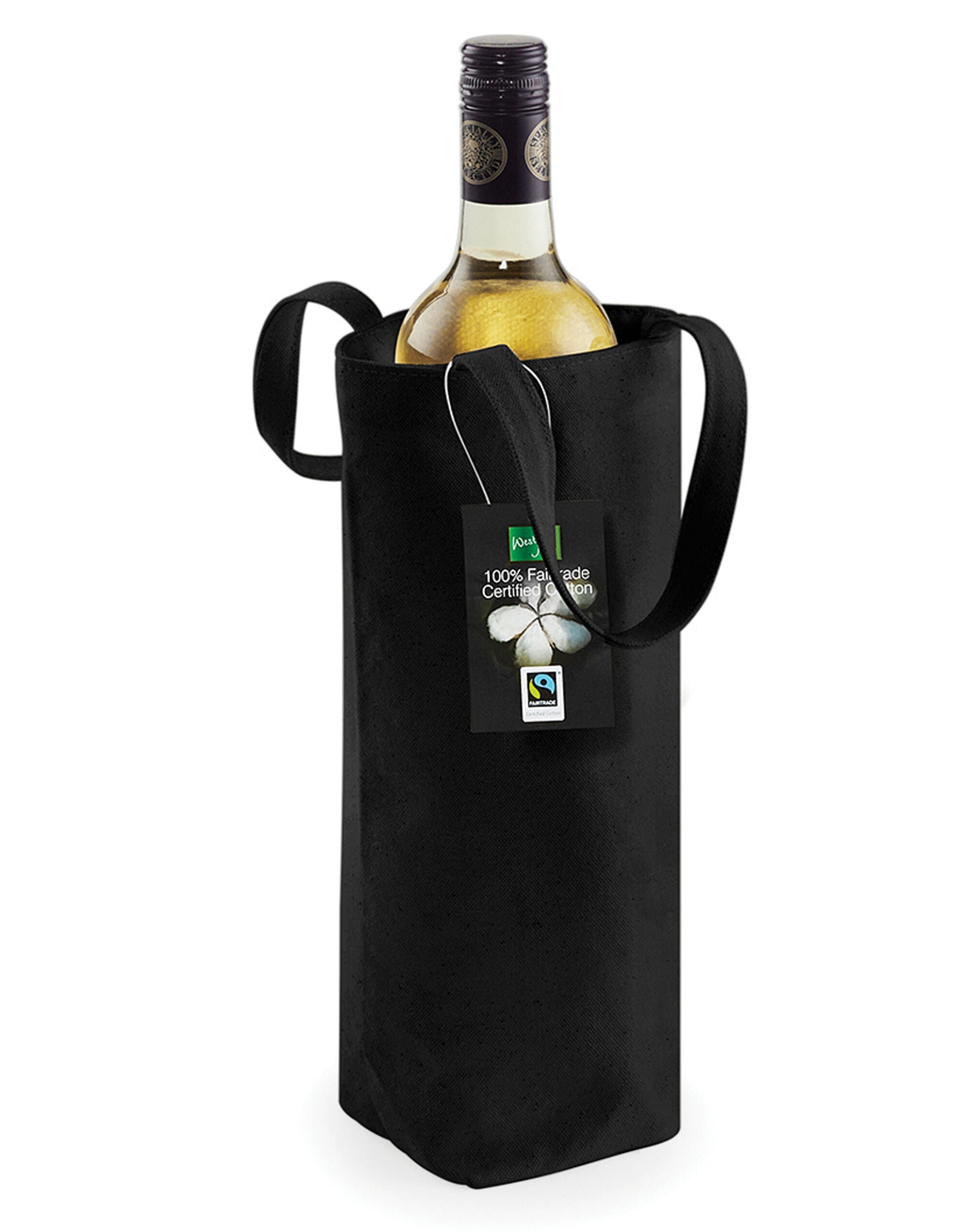 Westford Mill FairtradeCotton Bottle Bag w620 - Black O S - Customisable Bags