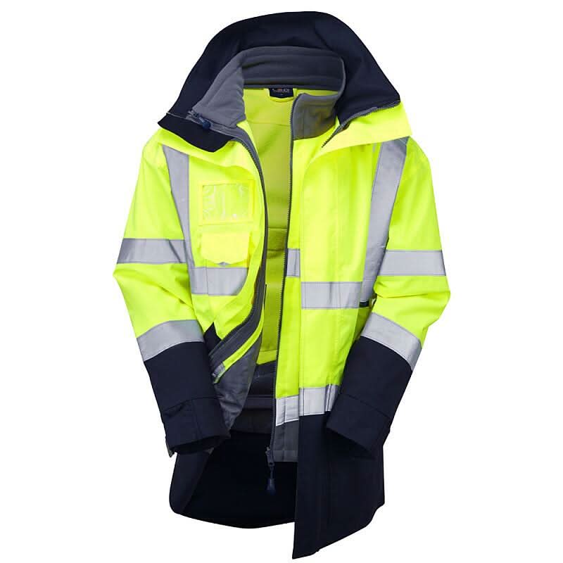 Leo 3-in-1 Hi-Vis Clovelly Anorak &amp; Fleece Jacket - A04/F01 - Yellow Navy - Customisable Jacket