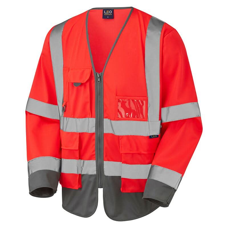 Leo Wrafton ISO 20471 Class 3 Sleeved Superior Waistcoat S12 - Red Grey - Customisable Hi-Vis Vest