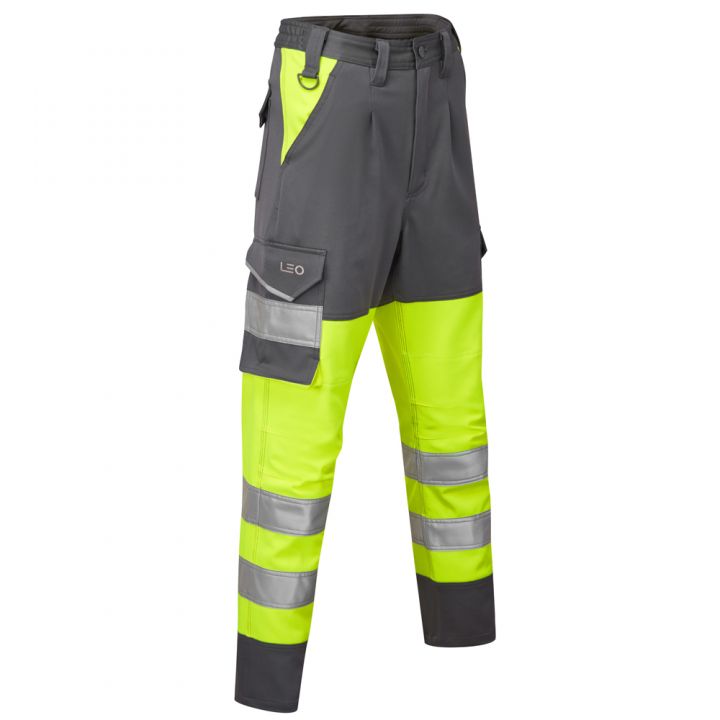EcoViz Womens Stretch Cargo Trouser Beckamoor CL04 - HV YELLOW GREY - Customisable Hi-Vis Shorts &amp; Trousers