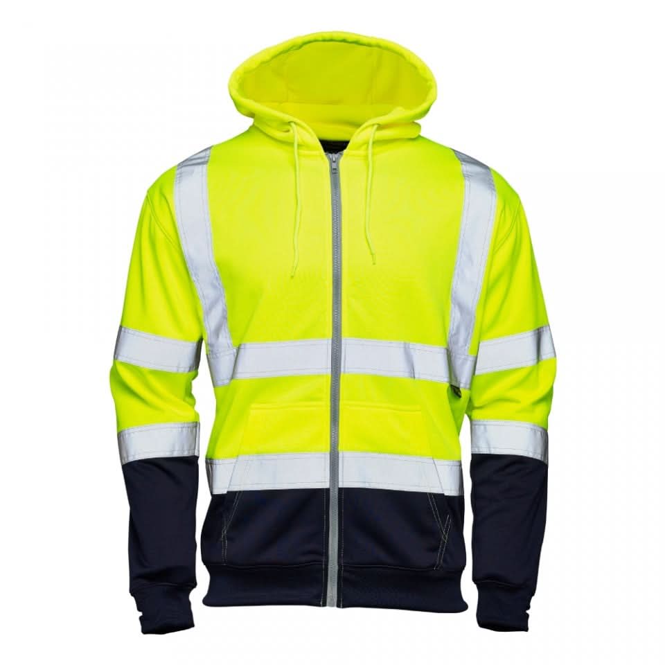 Supertouch Hi Vis Yellow 2 Tone Hooded Zipped Sweatshirt - 318XXY - Yellow Navy - Customisable Top
