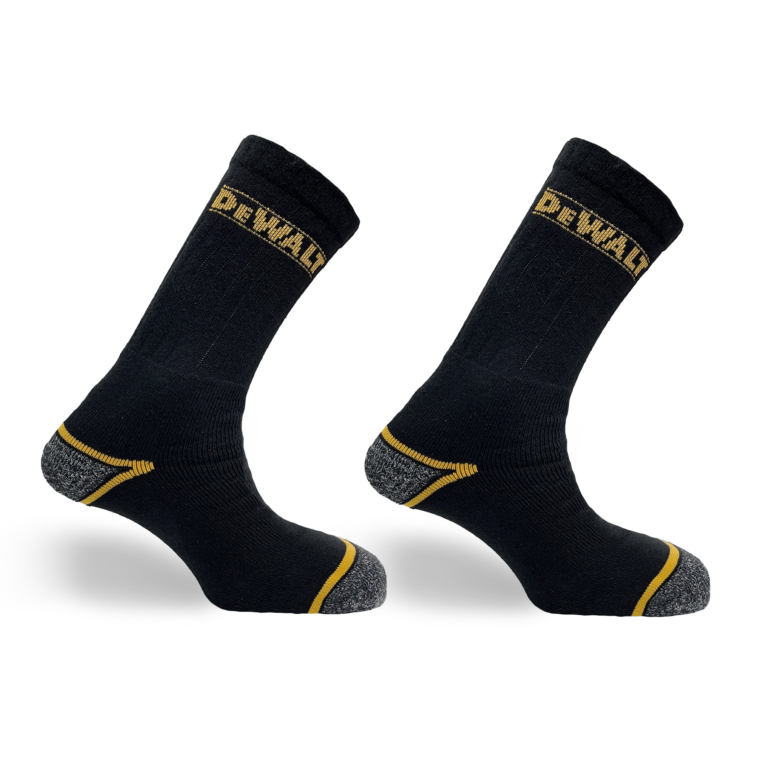 DeWalt Hydro Sock Twin Pair Pack of work socks Black/Yellow - Black Size 3 (UK) - Customisable General Safety Shoes