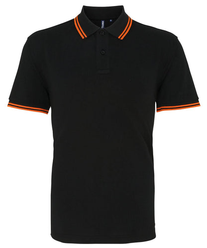 Asquith &amp; Fox Mens classic fit tipped polo AQ011 - Black Orange - Customisable Polos