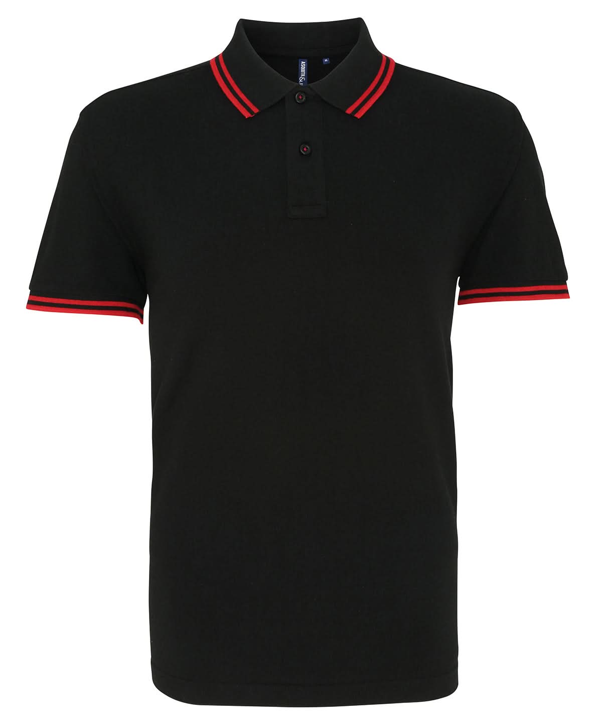 Asquith &amp; Fox Mens classic fit tipped polo AQ011 - Black Red - Customisable Polos