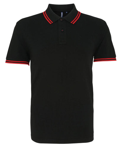 Asquith &amp; Fox Mens classic fit tipped polo AQ011 - Black Red - Customisable Polos