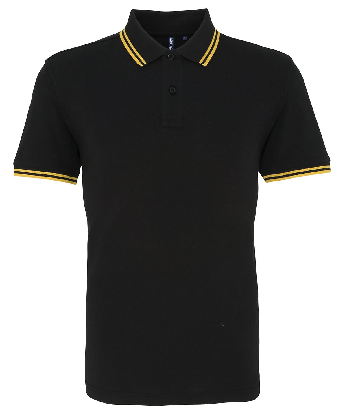Asquith &amp; Fox Mens classic fit tipped polo AQ011 - Black Yellow - Customisable Polos