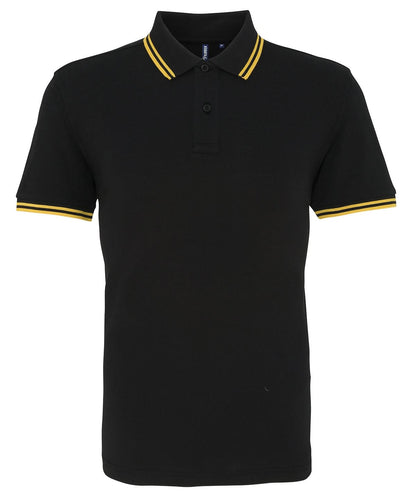Asquith &amp; Fox Mens classic fit tipped polo AQ011 - Black Yellow - Customisable Polos