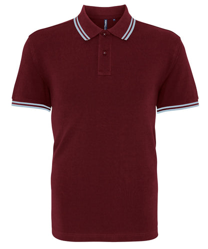 Asquith &amp; Fox Mens classic fit tipped polo AQ011 - Burgundy Sky - Customisable Polos
