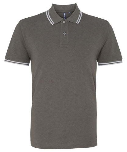 Asquith &amp; Fox Mens classic fit tipped polo AQ011 - Charcoal White - Customisable Polos