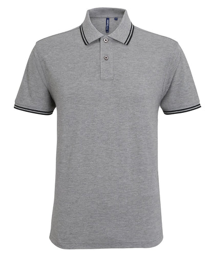 Asquith &amp; Fox Mens classic fit tipped polo AQ011 - Heather Grey Black - Customisable Polos