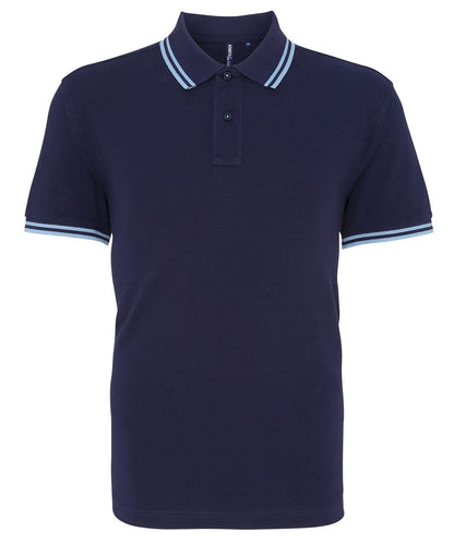 Asquith &amp; Fox Mens classic fit tipped polo AQ011 - Navy Cornflower - Customisable Polos