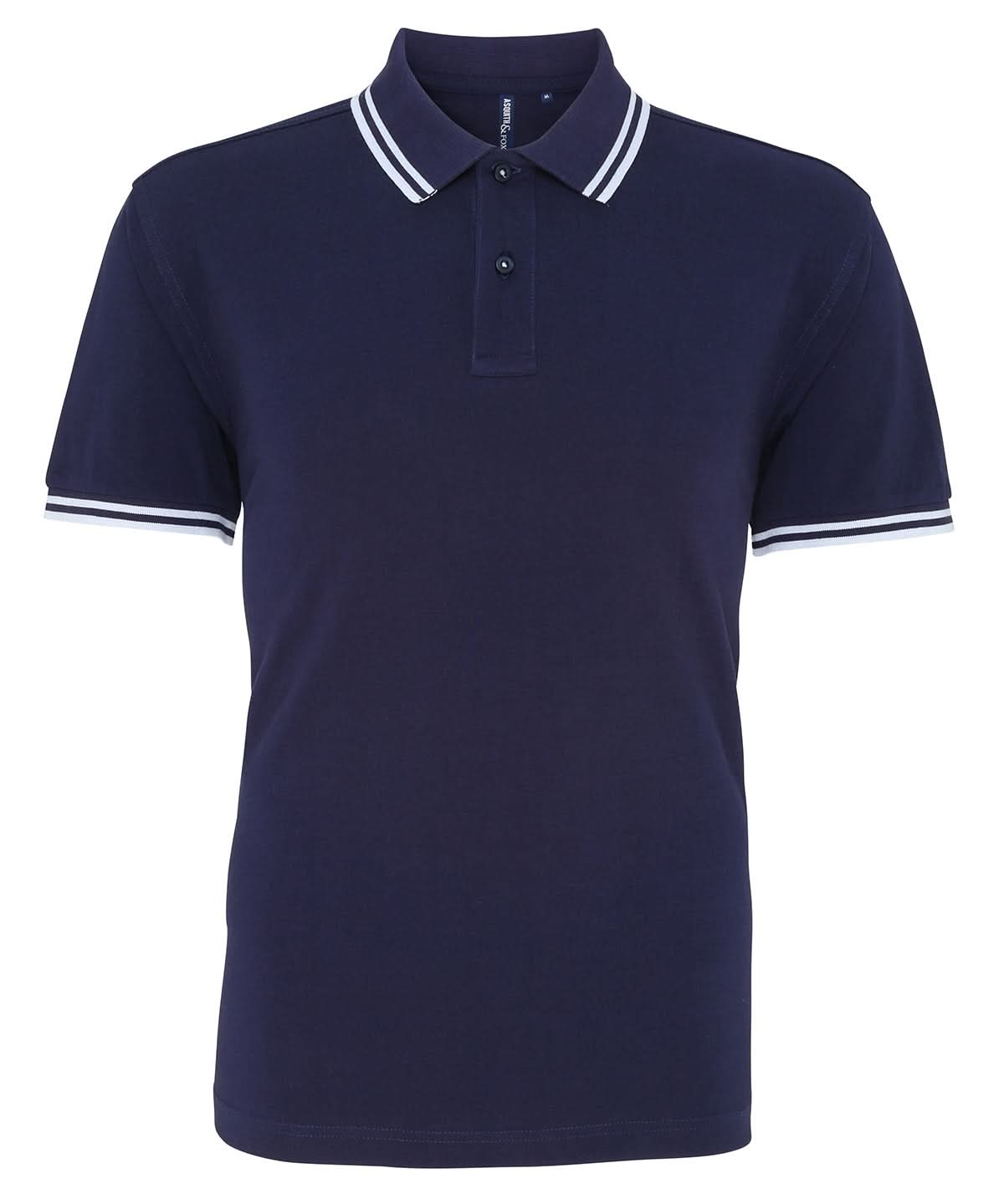 Asquith &amp; Fox Mens classic fit tipped polo AQ011 - Navy White - Customisable Polos