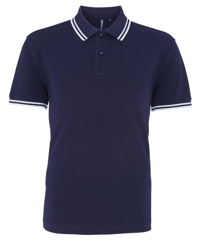 Asquith &amp; Fox Mens classic fit tipped polo AQ011 - Navy White - Customisable Polos