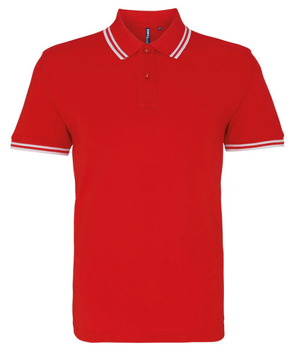Asquith &amp; Fox Mens classic fit tipped polo AQ011 - Red White - Customisable Polos