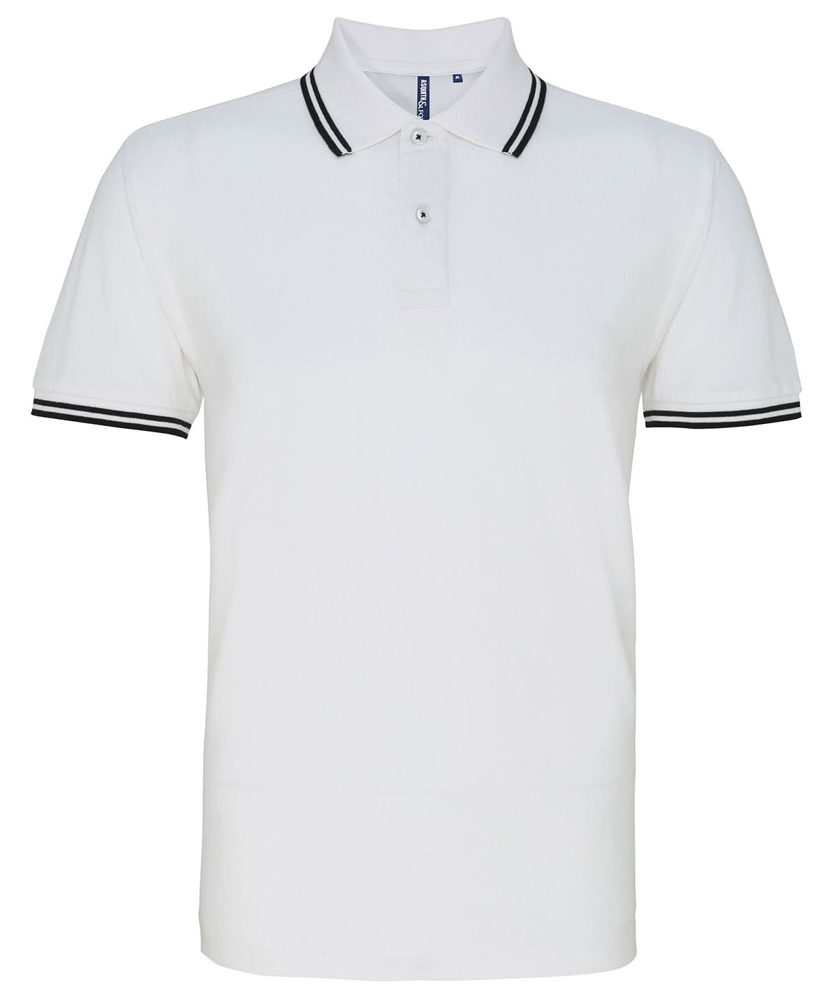 Asquith &amp; Fox Mens classic fit tipped polo AQ011 - White Black - Customisable Polos
