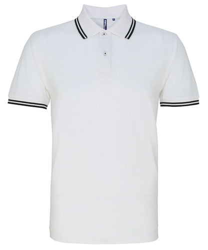 Asquith &amp; Fox Mens classic fit tipped polo AQ011 - White Black - Customisable Polos