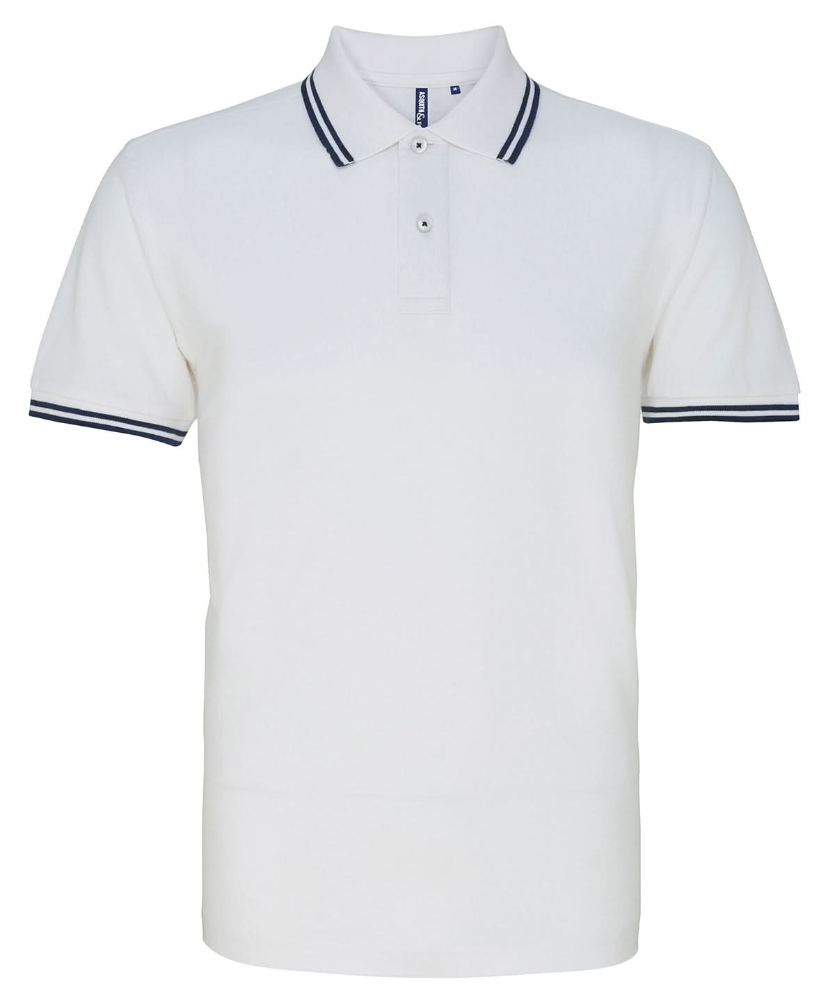 Asquith &amp; Fox Mens classic fit tipped polo AQ011 - White Navy - Customisable Polos
