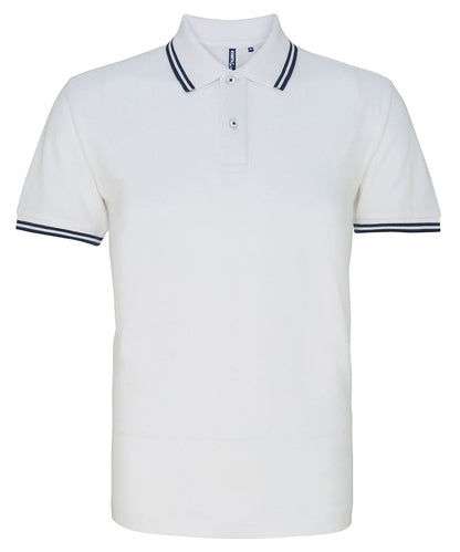 Asquith &amp; Fox Mens classic fit tipped polo AQ011 - White Navy - Customisable Polos