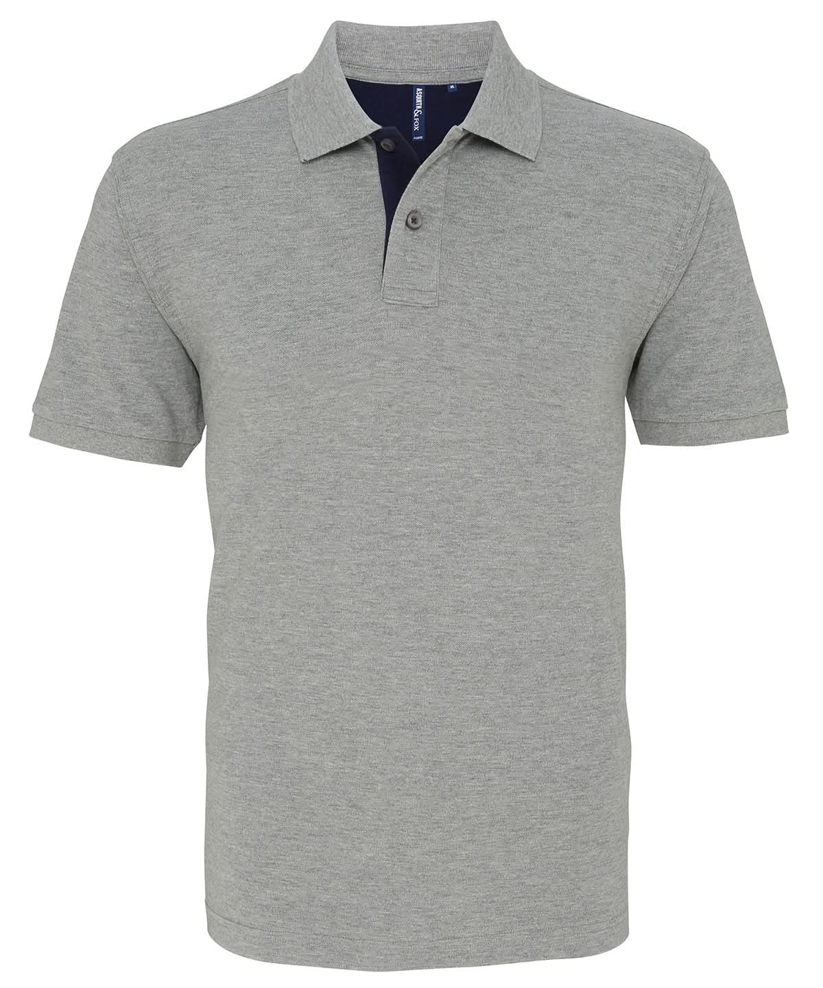 Asquith &amp; Fox Mens classic fit contrast polo AQ012 - Heather Navy - Customisable Polos