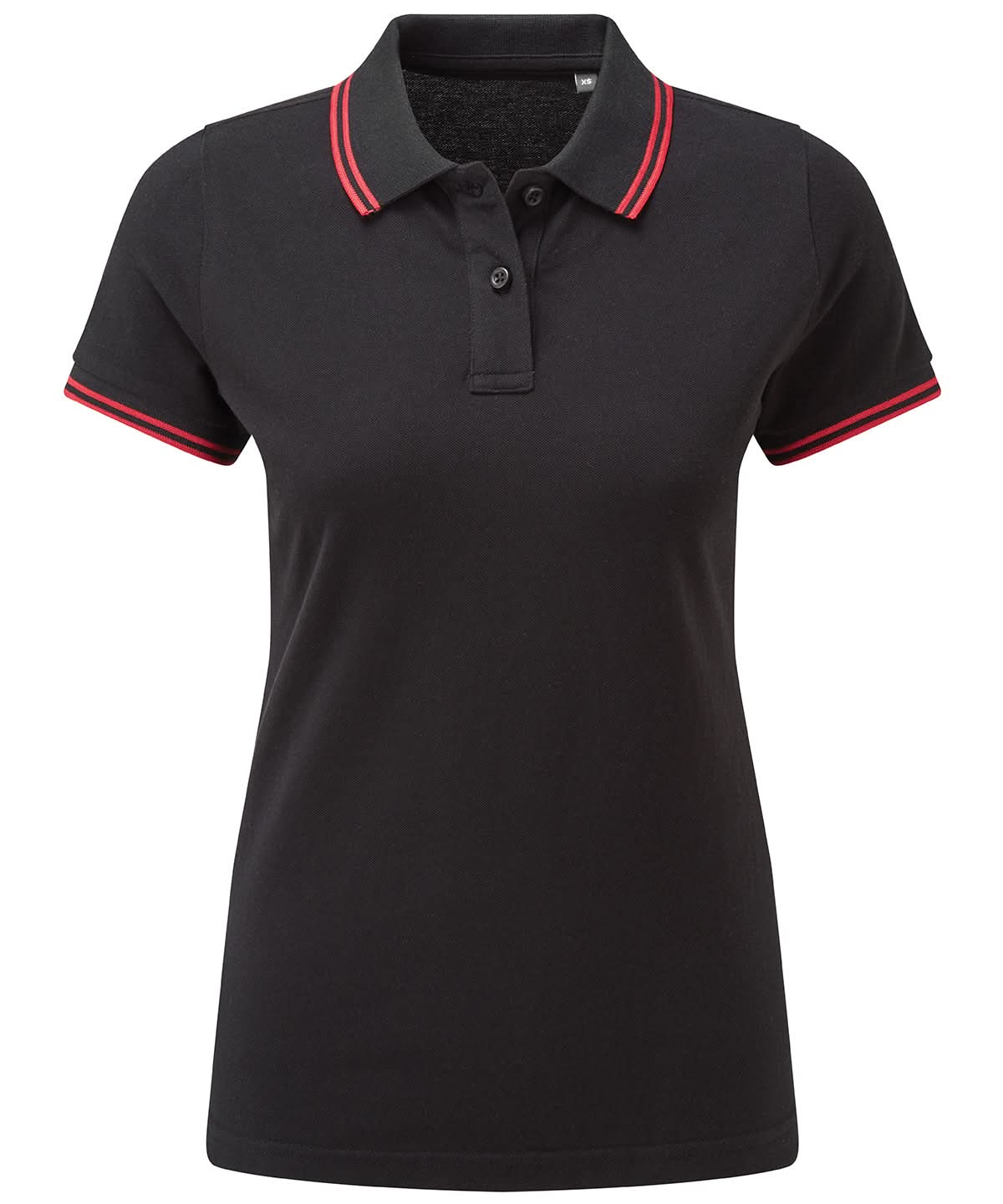 Asquith &amp; Fox Womens classic fit tipped polo AQ021 - Black Red - Customisable Polos