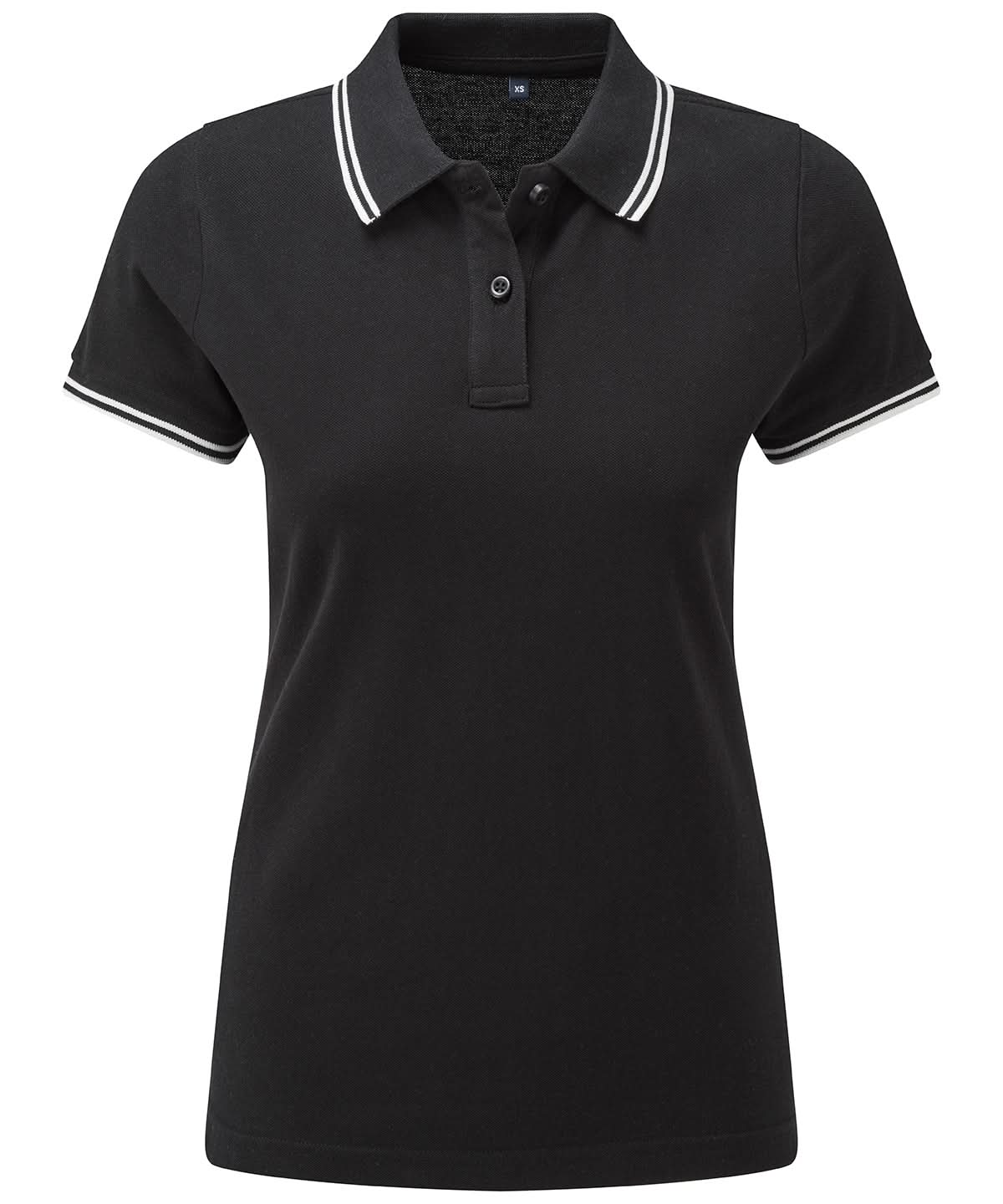 Asquith &amp; Fox Womens classic fit tipped polo AQ021 - Black White - Customisable Polos