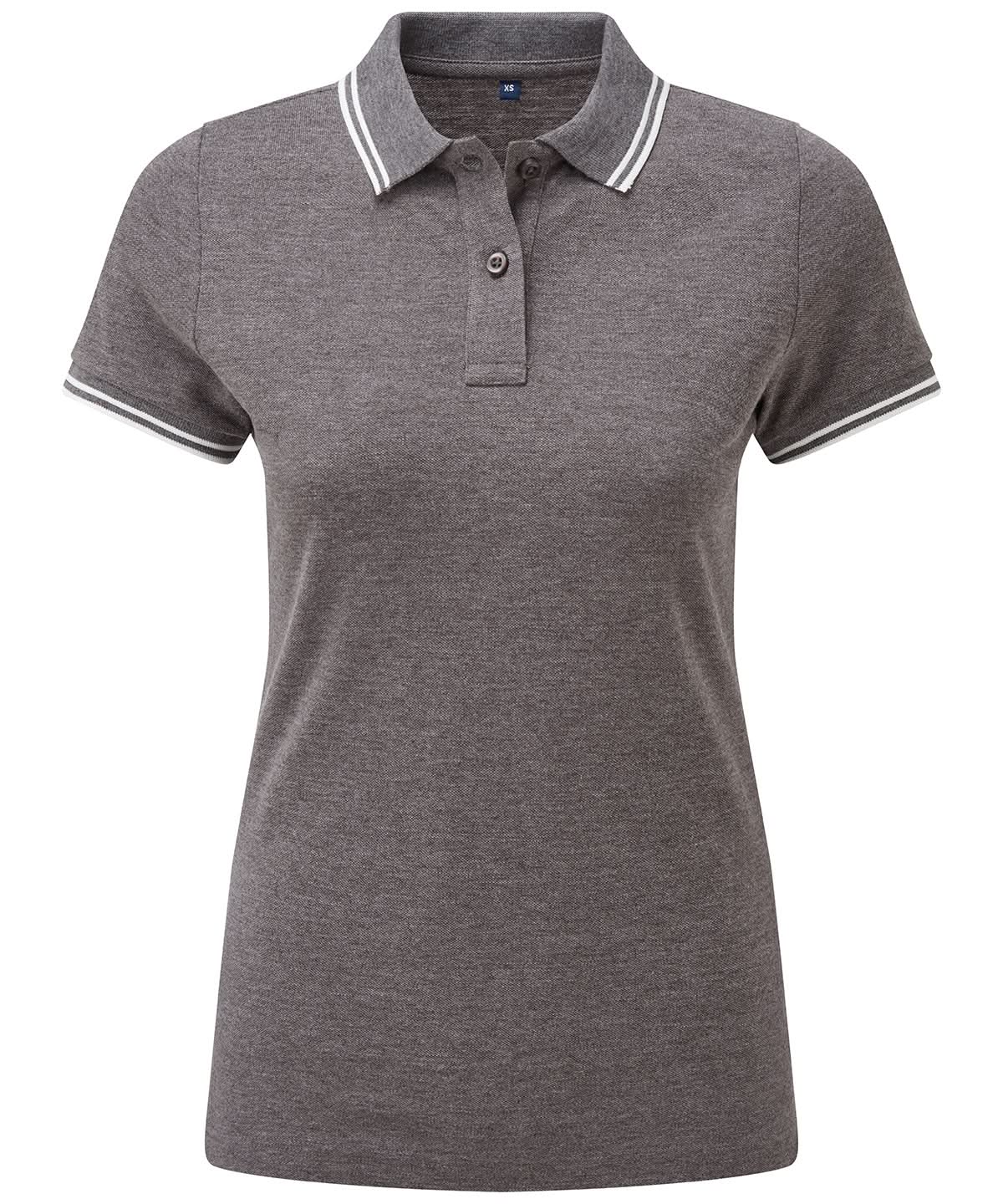 Asquith &amp; Fox Womens classic fit tipped polo AQ021 - Charcoal White - Customisable Polos