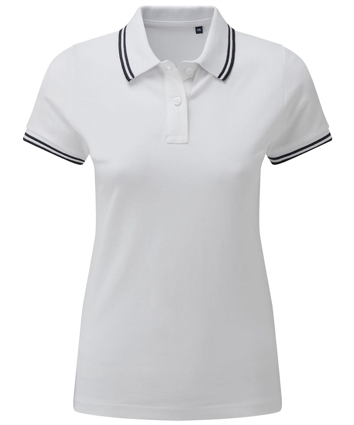 Asquith &amp; Fox Womens classic fit tipped polo AQ021 - White Navy - Customisable Polos