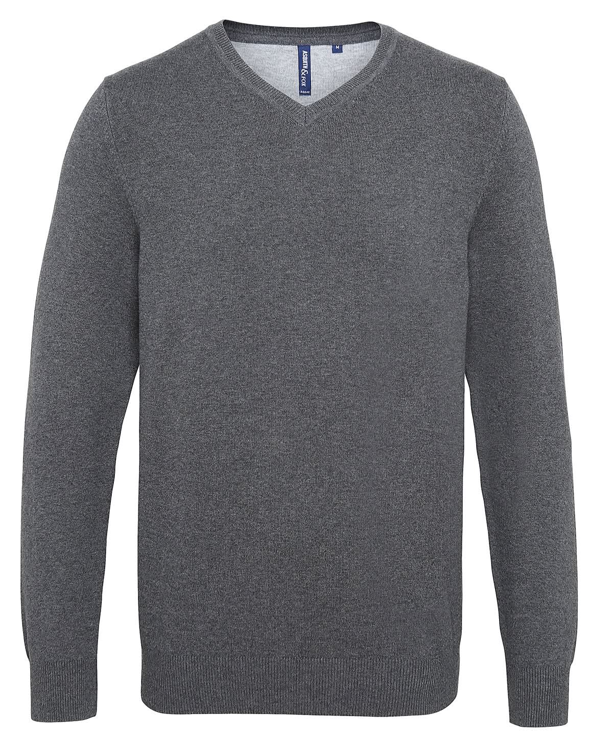 Asquith &amp; Fox Mens cotton blend v neck sweater AQ042 - Charcoal - Customisable Knitted Jumpers