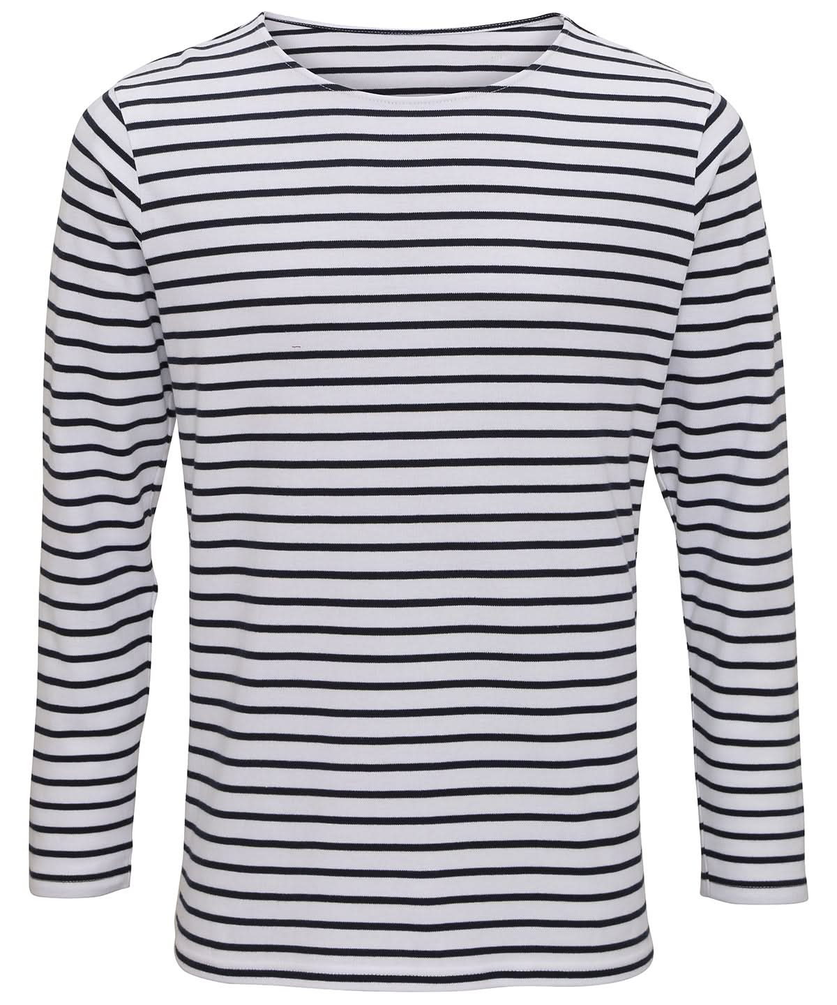 Asquith &amp; Fox Mens Marinire coastal long sleeve tee AQ070 - White Navy - Customisable T-Shirt
