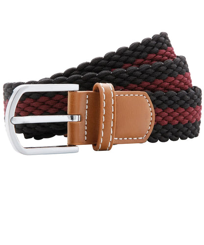 Asquith &amp; Fox Two colour stripe braid stretch belt AQ901 - Black Burgundy One size - Customisable Belts