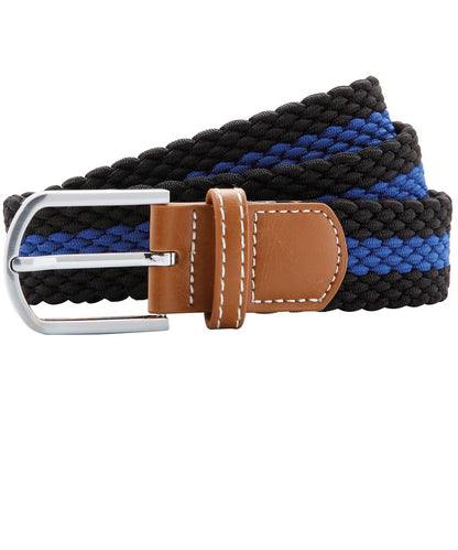 Asquith &amp; Fox Two colour stripe braid stretch belt AQ901 - Black Royal One size - Customisable Belts