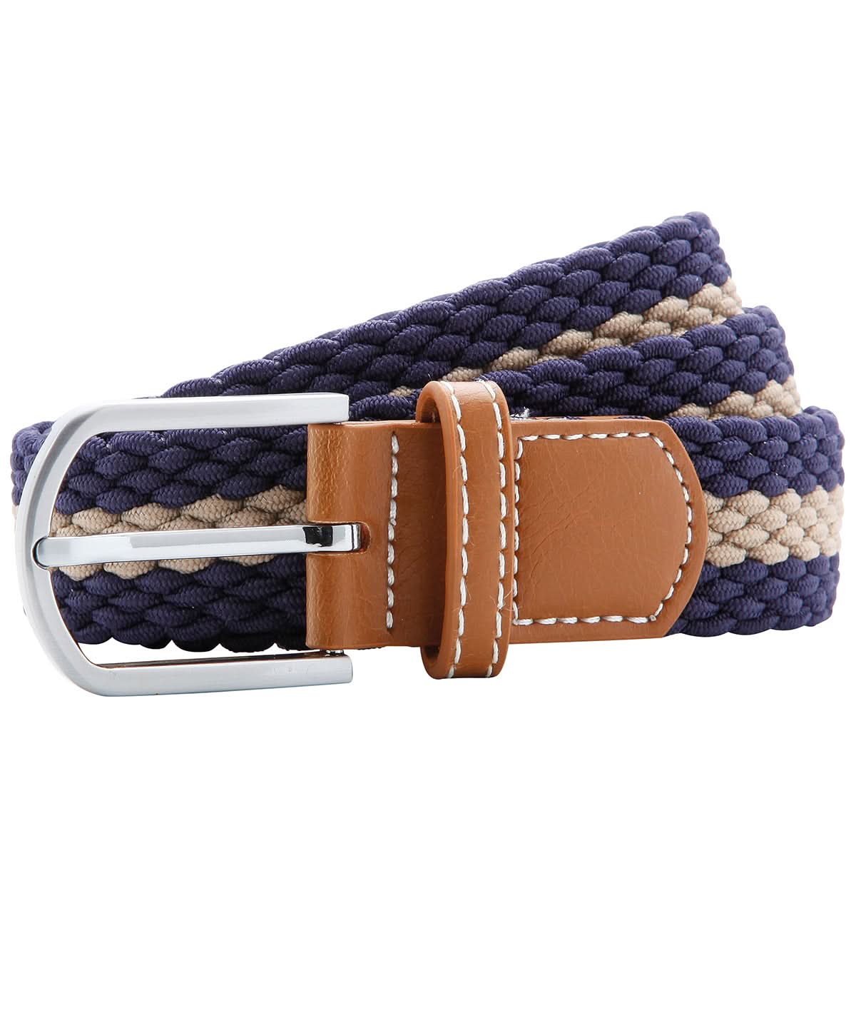 Asquith &amp; Fox Two colour stripe braid stretch belt AQ901 - Navy Khaki One size - Customisable Belts