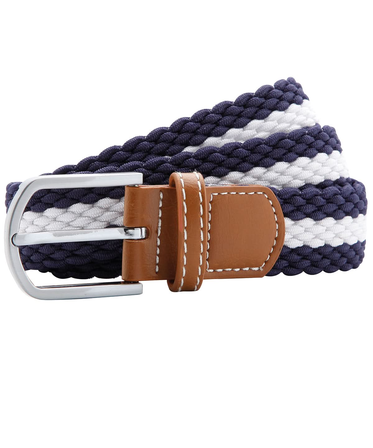 Asquith &amp; Fox Two colour stripe braid stretch belt AQ901 - Navy White One size - Customisable Belts