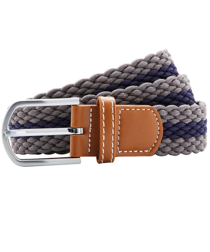 Asquith &amp; Fox Two colour stripe braid stretch belt AQ901 - Slate Navy One size - Customisable Belts