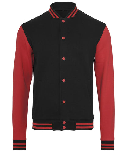 Build Your Brand BYB Sweat college jacket BY015 - Black Red - Customisable Jacket