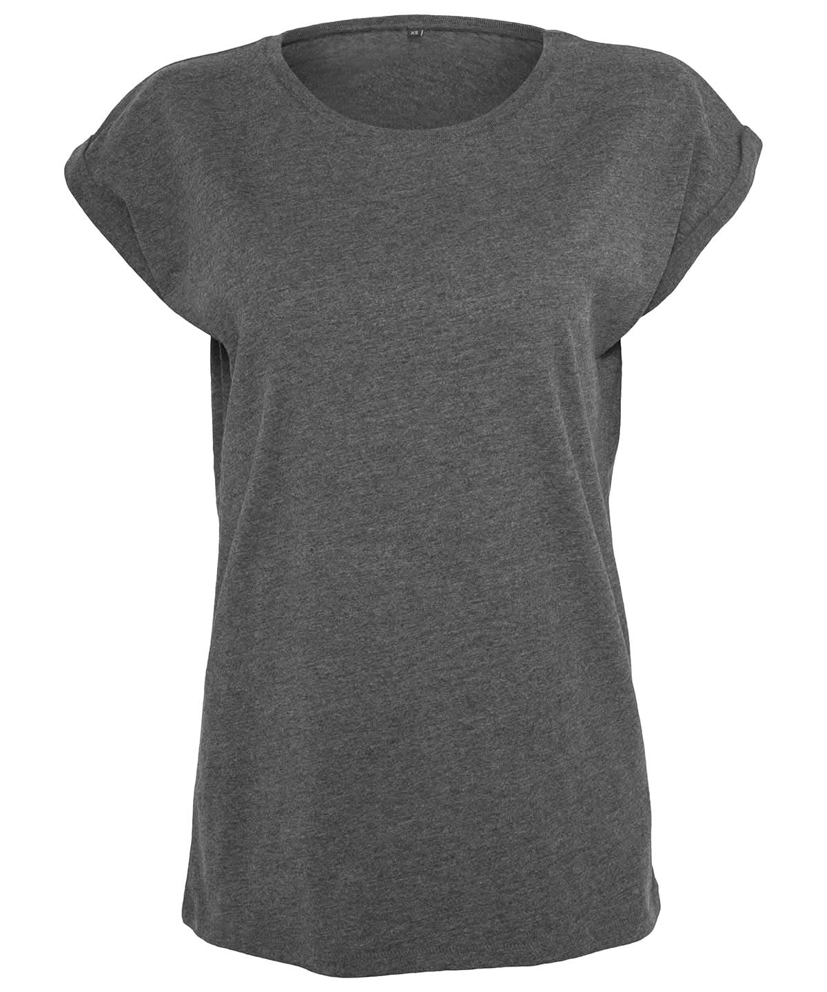 Build Your Brand BYB Womens extended shoulder tee Charcoal BY021 - Charcoal - Customisable T-Shirt
