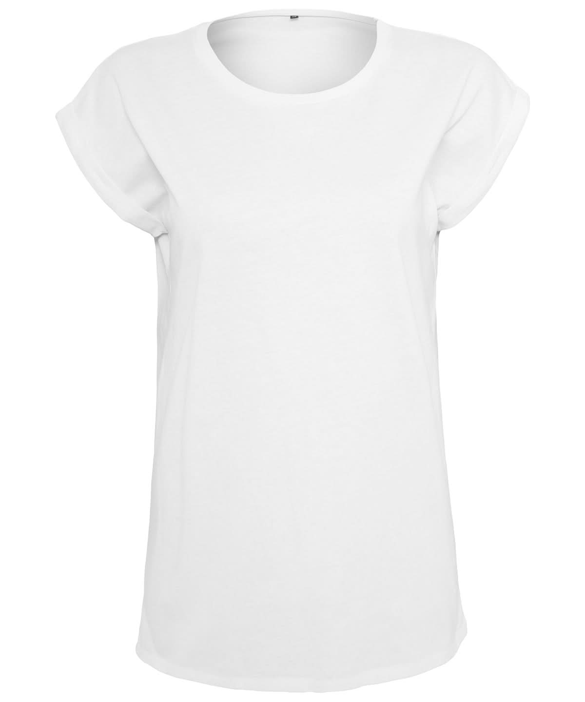 Build Your Brand BYB Womens extended shoulder tee White BY021 - White - Customisable T-Shirt