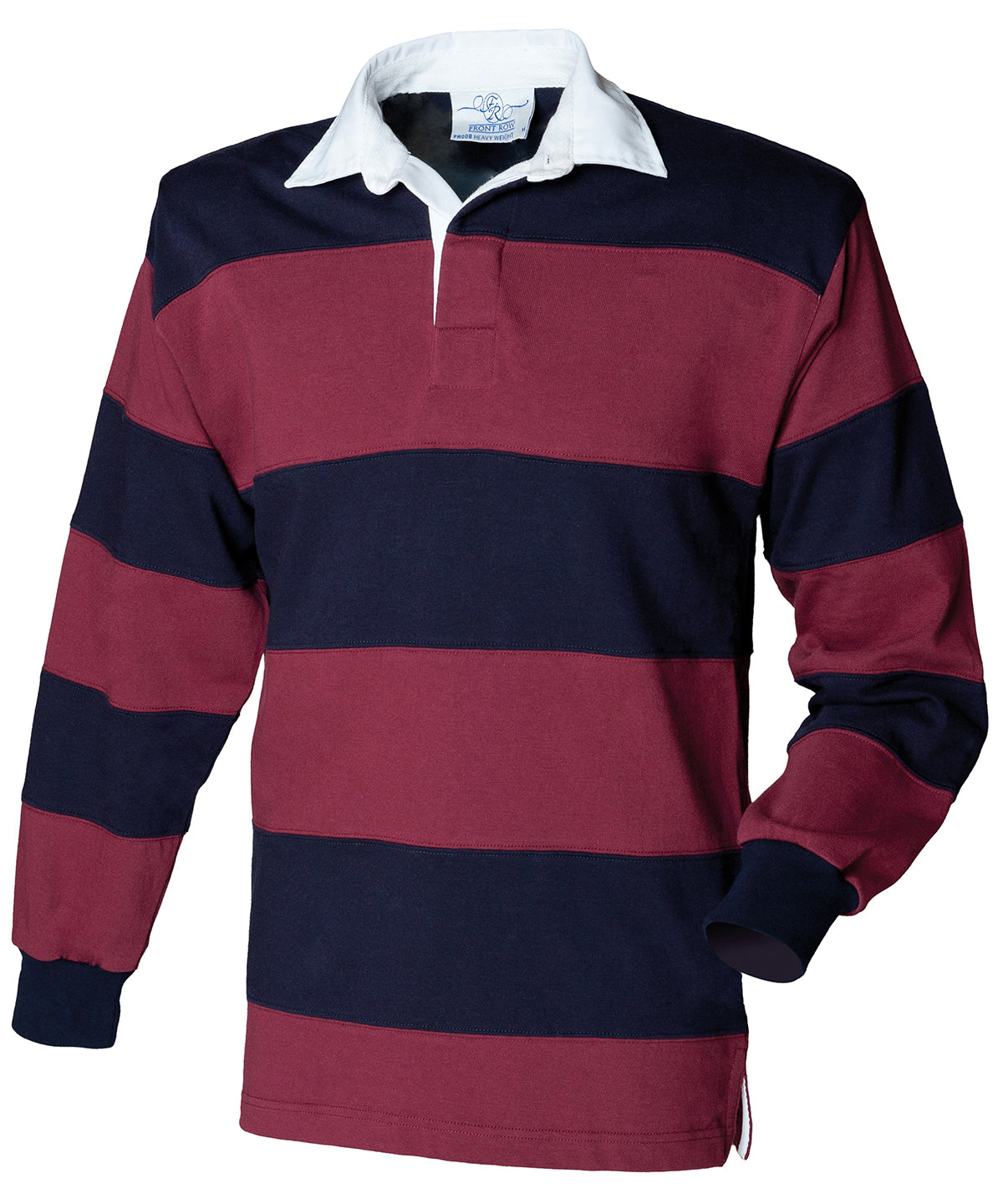 Sewn stripe long sleeve rugby shirt - FR08M - Burgundy Navy - Customisable Rugby Shirts