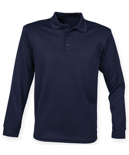 Henbury Long Sleeve Coolplus Polo Shirt HB478 - Navy - Customisable Polos